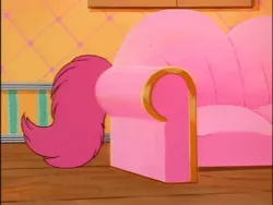 Size: 640x480 | Tagged: safe, derpibooru import, sweet stuff, twinkle eyed pony, couch, g1, hiding, tail