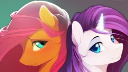 Size: 1920x1080 | Tagged: safe, artist:antiander, artist:shawnyall, derpibooru import, fluttershy, rarity, pony, unicorn, bedroom eyes, female, flarity, lesbian, looking at you, mare, shipping, smiling, wallpaper