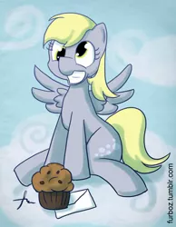 Size: 762x981 | Tagged: safe, artist:furboz, derpibooru import, derpy hooves, pegasus, pony, female, letter, mare, muffin