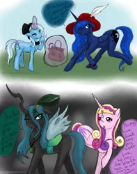 Size: 1698x2152 | Tagged: artist:phantasmicdream, comic, derpibooru import, odd leg anatomy, oz, oz the great and powerful, parody, princess cadance, princess luna, queen chrysalis, safe, trixie