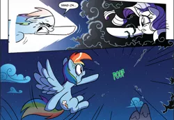 Size: 836x574 | Tagged: derpibooru import, idw, official comic, poof, rainbow dash, rarity, safe, spoiler:comic, spoiler:comic05