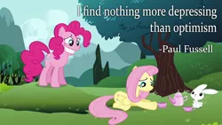 Size: 800x450 | Tagged: angel bunny, artist:wisdomhoof, derpibooru import, fluttershy, pinkie pie, quote, safe