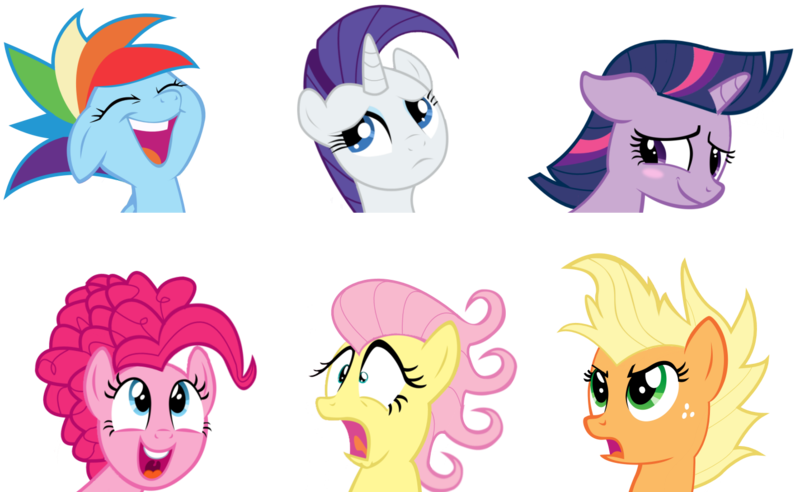 Size: 1430x879 | Tagged: safe, artist:totallynotabronyfim, derpibooru import, applejack, fluttershy, pinkie pie, rainbow dash, rarity, twilight sparkle, pony, alternate hairstyle, angry, blushing, bust, dilated pupils, expressions, eyes closed, floppy ears, frown, haircut, hilarious in hindsight, laughing, lol, mane six, mohawk, mohawks for everypony, open mouth, portrait, scared, shocked, silly, silly pony, simple background, smiling, surprised, transparent background, uvula, vector, wide eyes, worried