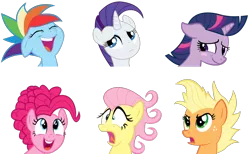 Size: 1430x879 | Tagged: safe, artist:totallynotabronyfim, derpibooru import, applejack, fluttershy, pinkie pie, rainbow dash, rarity, twilight sparkle, pony, alternate hairstyle, angry, blushing, bust, dilated pupils, expressions, eyes closed, floppy ears, frown, haircut, hilarious in hindsight, laughing, lol, mane six, mohawk, mohawks for everypony, open mouth, portrait, scared, shocked, silly, silly pony, simple background, smiling, surprised, transparent background, uvula, vector, wide eyes, worried