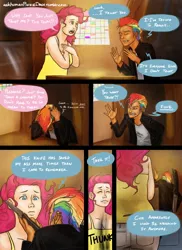 Size: 1200x1650 | Tagged: safe, artist:scorpiordinance, derpibooru import, pinkie pie, rainbow dash, askhumanpinkiedash, comic, female, humanized, lesbian, pinkiedash, shipping