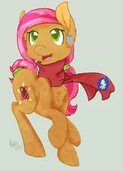 Size: 468x650 | Tagged: artist:flow3r-child, babs seed, chest fluff, clothes, cutie mark, derpibooru import, older, safe, scarf