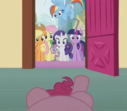 Size: 1264x1107 | Tagged: applejack, derpibooru import, fluttershy, mane seven, out of context, pinkie pie, pov, rainbow dash, rarity, safe, screencap, spike, sugarcube corner, too many pinkie pies, twilight sparkle