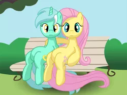 Size: 800x600 | Tagged: artist needed, derpibooru import, fluttershy, lyra heartstrings, lyrashy, safe, shipping, sitting, sitting lyra, source needed