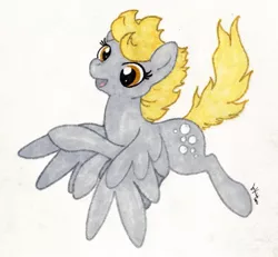 Size: 651x602 | Tagged: safe, artist:jenkiwi, derpibooru import, derpy hooves, pegasus, pony, female, flying, mare, solo, traditional art