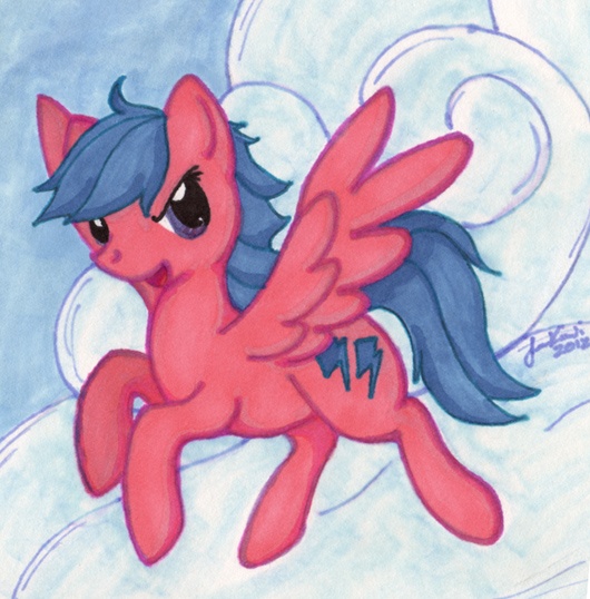 Size: 530x538 | Tagged: safe, artist:jenkiwi, derpibooru import, firefly, pegasus, pony, female, flying, g1, g1 to g4, generation leap, mare, solo, traditional art