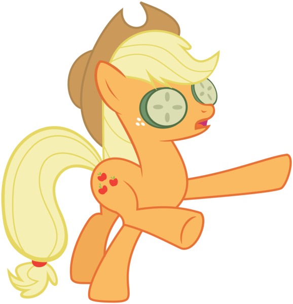 Size: 4653x4833 | Tagged: safe, artist:daydreamsyndrom, derpibooru import, applejack, pony, absurd resolution, cucumber, silly, silly pony, simple background, svg, transparent background, vector, who's a silly pony