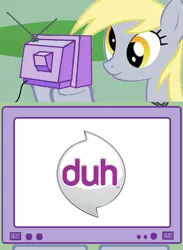 Size: 563x771 | Tagged: safe, derpibooru import, edit, derpy hooves, pegasus, pony, duh, durl, exploitable meme, female, hub logo, hubble, mare, parody, smiling, the hub, tv meme