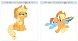 Size: 482x256 | Tagged: applejack, derpibooru import, exploitable meme, juxtaposition, juxtaposition win, rainbow dash, rainbowdash presents, safe