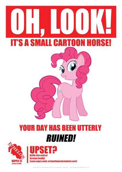 Size: 2480x3508 | Tagged: safe, artist:bamthand, derpibooru import, pinkie pie, earth pony, pony, female, mare, poster, smiling, solo, your day is ruined