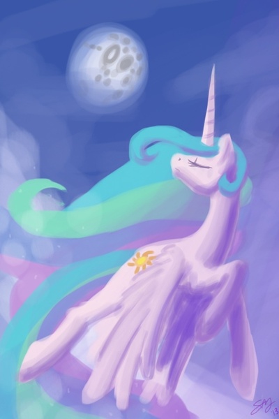 Size: 640x960 | Tagged: artist:probablyfakeblonde, derpibooru import, mare in the moon, moon, princess celestia, safe, solo