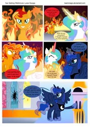 Size: 1024x1448 | Tagged: safe, artist:teammagix, derpibooru import, princess celestia, princess luna, sunset shimmer, pony, comic:sun setting misfortune, comic, magic, possession