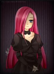 Size: 824x1124 | Tagged: artist:mizz-chama, choker, clothes, dress, goth, gothic, hair over one eye, humanized, pinkamena diane pie, pinkie pie, safe, solo