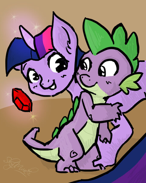 Size: 1024x1282 | Tagged: artist:skymunki, derpibooru import, gem, safe, spike, twilight sparkle