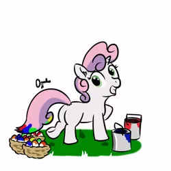 Size: 1000x1000 | Tagged: 30 minute art challenge, artist:osakaoji, derpibooru import, easter, easter egg, paint, painting, plot, safe, sweetie belle