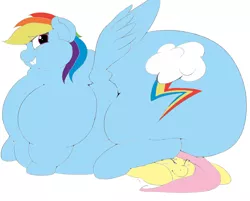 Size: 1118x900 | Tagged: artist:sirmasterdufel, colored, color edit, derpibooru import, edit, fat, flutterseat, fluttershy, huge butt, impossibly large, impossibly large butt, morbidly obese, obese, rainblob dash, rainbow dash, rainbutt dash, sitting on, suggestive, the ass was fat