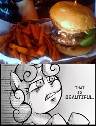 Size: 535x700 | Tagged: burger, derpibooru import, exploitable meme, food, french fries, meme, safe, sweetie belle, that is beautiful