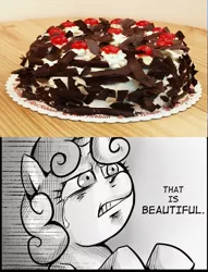 Size: 535x700 | Tagged: black forest cake, cake, derpibooru import, exploitable meme, meme, safe, sweetie belle, that is beautiful