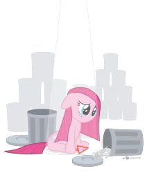 Size: 1100x1300 | Tagged: artist:dm29, bad end, crying, derpibooru import, no mouth, no nose, pinkamena diane pie, pinkie pie, sad, safe, simple background, solo, transparent background, trash can