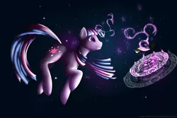 Size: 3000x2000 | Tagged: safe, artist:ultimiant, derpibooru import, twilight sparkle, pony, unicorn, abstract background, female, magic, mare, scroll, solo