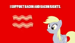 Size: 1280x736 | Tagged: artist needed, safe, derpibooru import, derpy hooves, pegasus, pony, bacon, derp, equal rights, female, hilarious in hindsight, mare, red, support