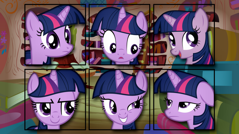 Size: 1920x1080 | Tagged: artist:overmare, collage, derpibooru import, golden oaks library, library, safe, twilight sparkle, vector, wallpaper