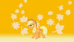 Size: 1600x900 | Tagged: safe, artist:alca7raz, derpibooru import, applejack, leaves, vector, wallpaper