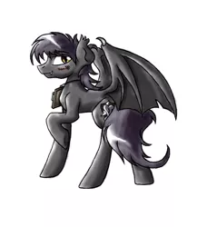 Size: 832x960 | Tagged: safe, artist:whitepone, derpibooru import, oc, oc:stygius, unofficial characters only, bat pony, pony, fallout equestria, fallout equestria: project horizons, blushing, night guard, solo