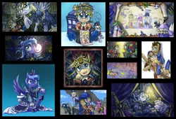 Size: 2250x1530 | Tagged: safe, artist:saturnspace, derpibooru import, amethyst star, derpy hooves, dinky hooves, doctor whooves, princess luna, star hunter, time turner, pegasus, pony, clockwise whooves, female, jack harkness, mare