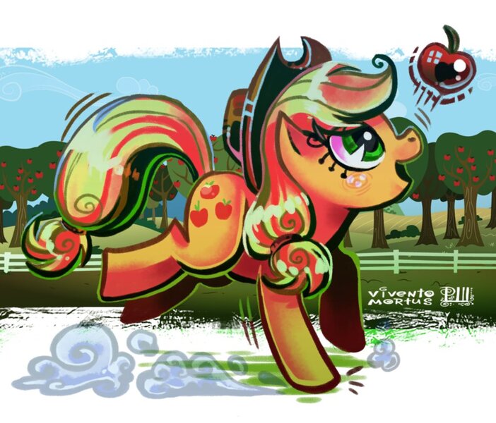 Size: 967x827 | Tagged: apple, applejack, artist:viventomortus, derpibooru import, safe, solo, sweet apple acres