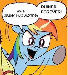Size: 334x366 | Tagged: derpibooru import, exploitable meme, idw, meme, rainbow dash, ruined forever, safe, two words meme