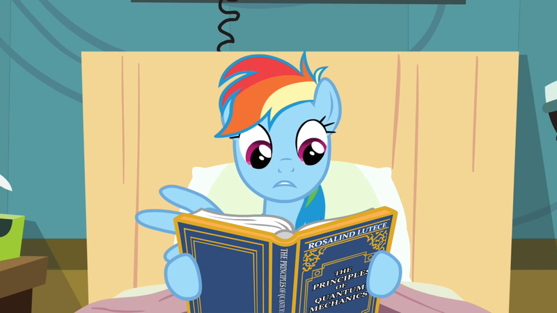 Size: 1920x1080 | Tagged: bed, bioshock infinite, book, derpibooru import, edit, edited screencap, hospital bed, quantum mechanics, rainbow dash, reading rainbow, read it and weep, rosalind lutece, safe, screencap, solo