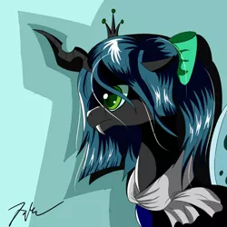 Size: 894x894 | Tagged: artist:camaine, bow, bust, changeling, changeling queen, clothes, crown, cute, cutealis, female, filly, filly queen chrysalis, foal, hair bow, jewelry, nymph, queen chrysalis, regalia, safe, shadow, signature, younger