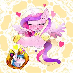 Size: 1000x1000 | Tagged: artist:naoki, chibi, derpibooru import, heart, pixiv, princess cadance, safe, shining armor