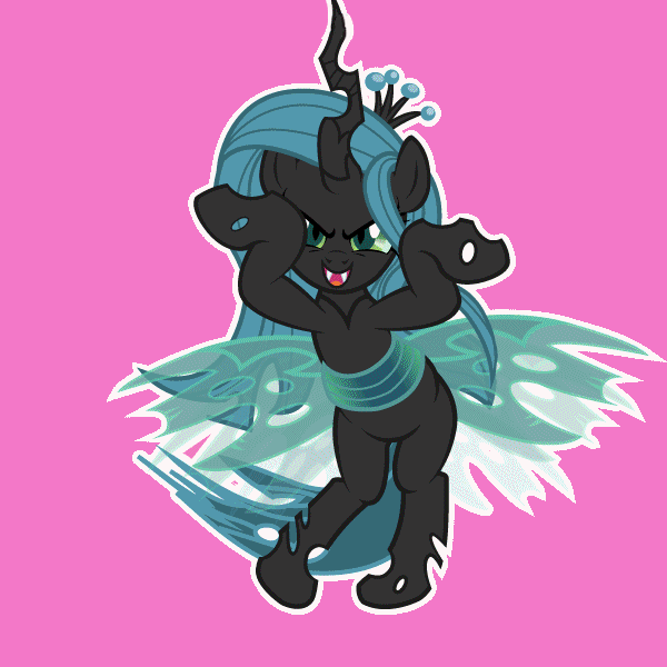 Size: 600x600 | Tagged: source needed, safe, artist:designjh, derpibooru import, edit, queen chrysalis, pony, animated, bipedal, caramelldansen, cute, cutealis, dancing, fangs, glare, kitchen eyes, loop, open mouth, simple background, smirk, solo