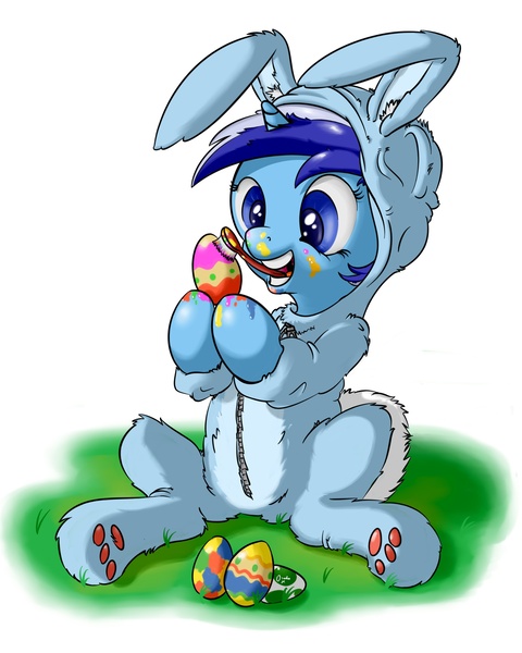 Size: 2000x2500 | Tagged: safe, artist:osakaoji, derpibooru import, minuette, bunny costume, clothes, easter, easter bunny, easter egg