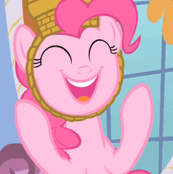 Size: 342x345 | Tagged: afterbirth day, animated, basket, basket hat, clapping, happy, hat, invitation, party of one, pinkie pie, safe, screencap