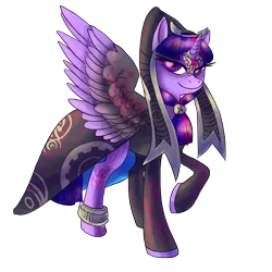 Size: 1920x1920 | Tagged: safe, artist:zaphy1415926, derpibooru import, twilight sparkle, twilight sparkle (alicorn), alicorn, pony, alternate hairstyle, anklet, bedroom eyes, crossover, female, implied midnight sparkle, jewelry, looking at you, mare, midna, midna sparkle, nintendo, pun, raised hoof, smiling, solo, spread wings, the legend of zelda, the legend of zelda: twilight princess