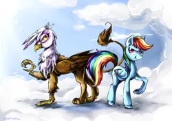 Size: 2092x1479 | Tagged: dead source, safe, artist:matrosha123, derpibooru import, gilda, rainbow dash, gryphon