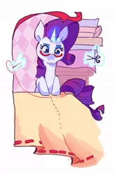 Size: 725x1103 | Tagged: safe, artist:nifty-senpai, derpibooru import, rarity, pony, unicorn, cute, fabric, female, glasses, magic, mare, needle, raribetes, scissors, sewing, sewing needle, solo, telekinesis