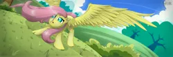 Size: 7087x2362 | Tagged: artist:unnop64, derpibooru import, fluttershy, safe, solo, windswept mane