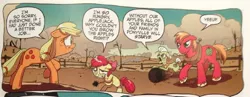 Size: 1401x543 | Tagged: safe, derpibooru import, idw, apple bloom, applejack, big macintosh, granny smith, earth pony, pony, spoiler:comic, male, moon, nightmare dreamscape, stallion