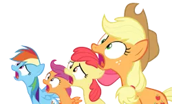 Size: 727x440 | Tagged: apple bloom, applejack, artist:samuel039, derpibooru import, rainbow dash, reaction image, safe, scootaloo, shocked, simple background, transparent background, vector