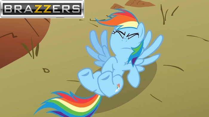 Size: 700x394 | Tagged: suggestive, derpibooru import, edit, edited screencap, screencap, rainbow dash, over a barrel, brazzers, out of context