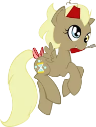 Size: 413x549 | Tagged: safe, artist:ellisarts, derpibooru import, oc, oc:time loop, unofficial characters only, pegasus, pony, fez, hat, heterochromia, offspring, older, parent:derpy hooves, parent:doctor whooves, parents:doctorderpy, screwdriver, simple background, tail bow, transparent background