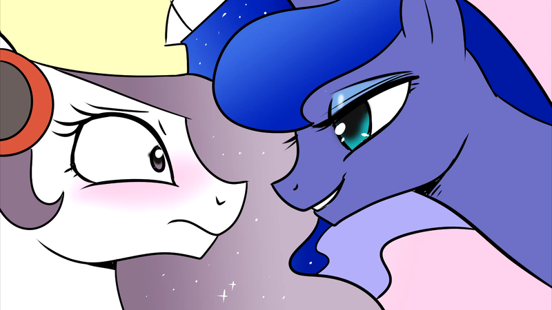 Size: 1920x1080 | Tagged: artist:johnjoseco, bedroom eyes, blushing, derpibooru import, gamer molly, hat, lunaughty, lusty luna, princess celestia, princess luna, princess molestia, safe